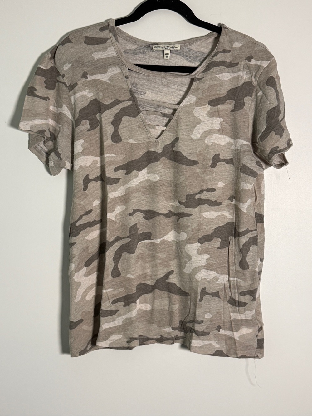 Express One Eleven Camo Light Taupe Knit Top